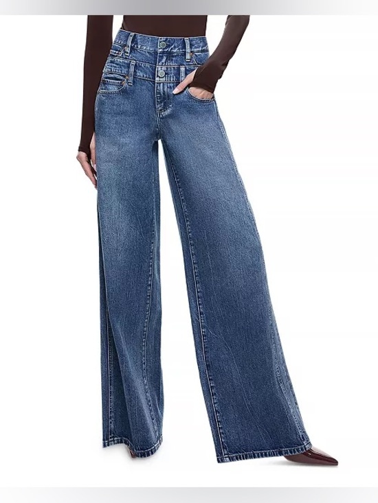 Alice + Olivia Denim - Alice + Olivia Double Waistband Wide Leg Jeans Brooklyn Blue Size 26